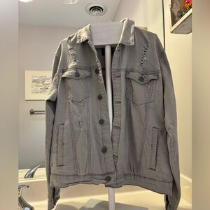 Gray Distressed Denim Jacket- size L